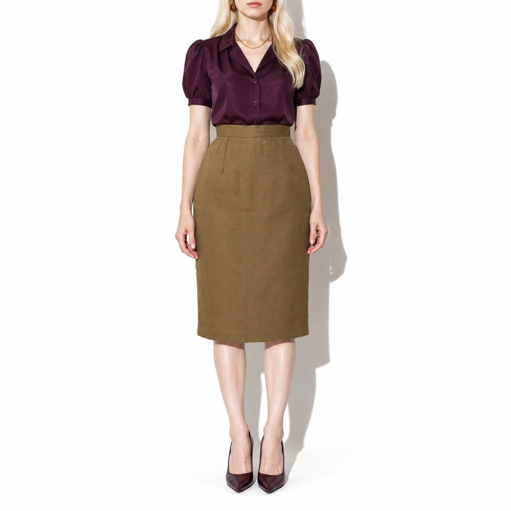 70s Vintage Norton McNaughton Tan Rayon Skirt Womens 2XS Lined Straight USA